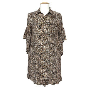 Umgee Women Dress S‎ Oversized Black Tan Animal Print Shift Retro Boho Festival